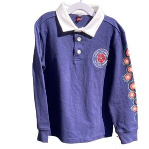 Rowing Blazers Kids Navy Long Sleeve Polo with White Collar Size M(8)